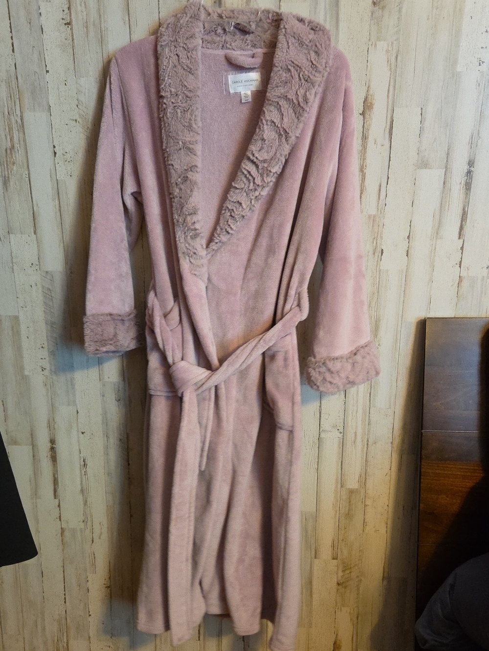 Carole Hochman Plush Shawl-Collar Robe in Dusty Rose Pink